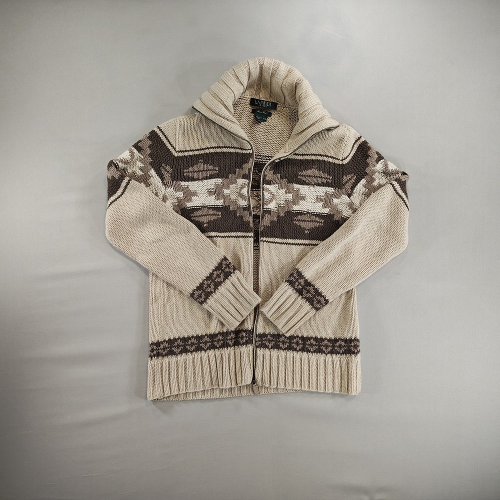 Vintage Lauren Ralph Lauren Hand Knit Western Cardigan Sweater Petite Small PM